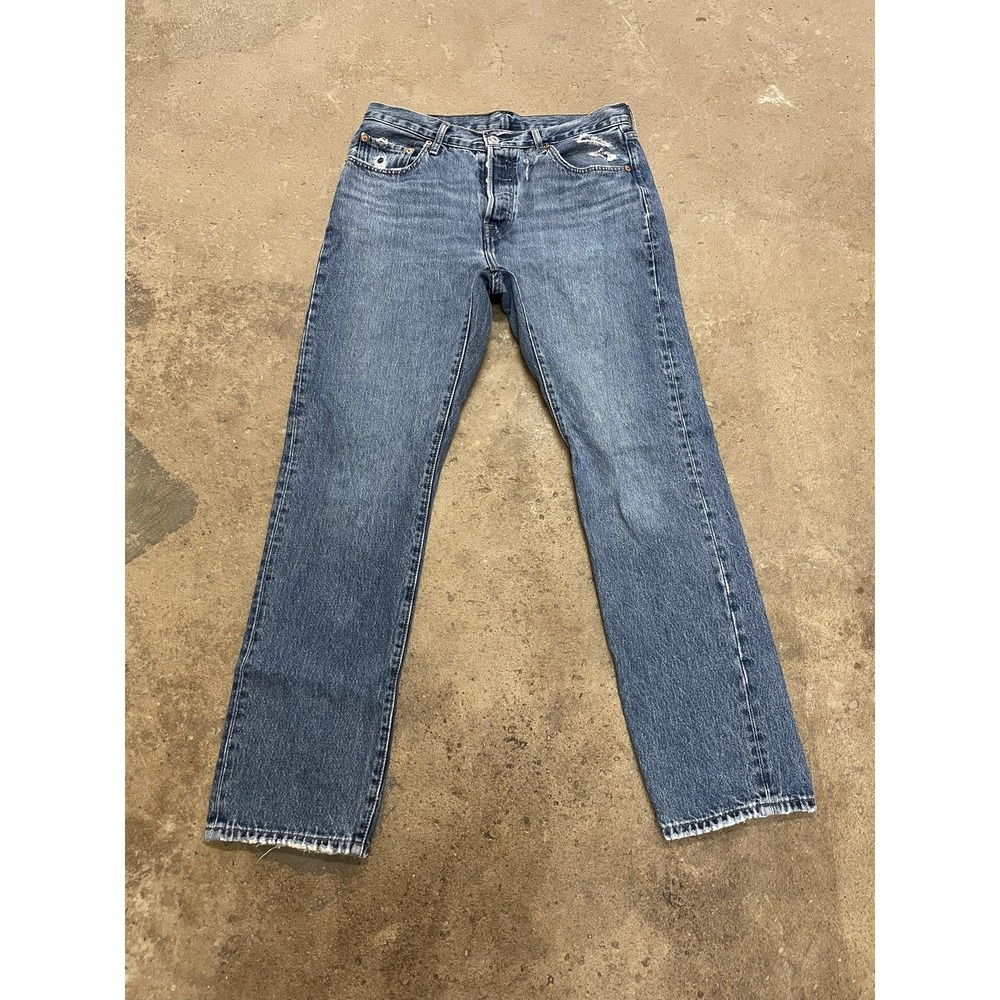 Levis 501 Jeans Mens 29x30 Blue Straight‎ Leg Button Fly Waterless Distressed